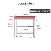 Table de travail en inox 1600x700 mm avec plaque de découpe rouge et 2 étagères PREMIUM - GOLDINOX