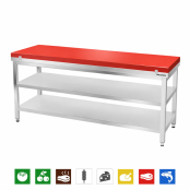 Table de travail en inox 1800x700 mm avec plaque de découpe rouge et 2 étagères PREMIUM - GOLDINOX