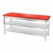 Table de travail en inox 2000x700 mm avec plaque de découpe rouge et 2 étagères PREMIUM - GOLDINOX