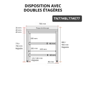 Table de travail en inox 700x700 mm avec plaque de découpe blanche et 2 étagères PREMIUM - GOLDINOX