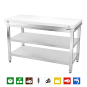 Table de travail en inox 1400x700 mm avec plaque de découpe blanche et 2 étagères PREMIUM - GOLDINOX