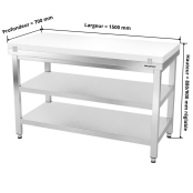 Table de travail en inox 1600x700 mm avec plaque de découpe blanche et 2 étagères PREMIUM - GOLDINOX