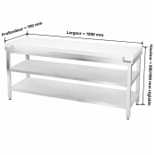 Table de travail en inox 1800x700 mm avec plaque de découpe blanche et 2 étagères PREMIUM - GOLDINOX