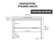 Table de travail en inox 2000x700 mm avec plaque de découpe blanche et 2 étagères PREMIUM - GOLDINOX