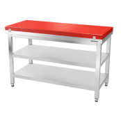 Table de travail en inox 1600x800 mm avec plaque de découpe rouge et 2 étagères PREMIUM - GOLDINOX