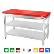 Table de travail en inox 1600x800 mm avec plaque de découpe rouge et 2 étagères PREMIUM - GOLDINOX