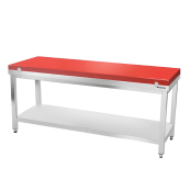 Table de travail en inox 1800x800 mm avec plaque de découpe rouge et 2 étagères PREMIUM - GOLDINOX