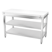 Table de travail en inox 1400x800 mm avec plaque de découpe blanche et 2 étagères PREMIUM - GOLDINOX