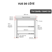 Table de travail en inox 1600x800 mm avec plaque de découpe blanche et 2 étagères PREMIUM - GOLDINOX