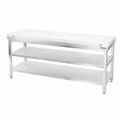 Table de travail en inox 2000x800 mm avec plaque de découpe blanche et 2 étagères PREMIUM - GOLDINOX