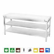 Table de travail en inox 2000x800 mm avec plaque de découpe blanche et 2 étagères PREMIUM - GOLDINOX