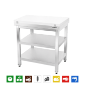 Table de travail en inox 800x800 mm avec plaque de découpe blanche et 2 étagères PREMIUM - GOLDINOX