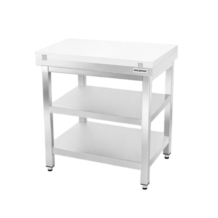 Table de travail en inox 800x600 mm avec plaque de découpe blanche et 2 étagères PREMIUM - GOLDINOX