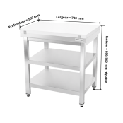 Table de travail en inox 700x500 mm avec plaque de découpe blanche et 2 étagères PREMIUM - GOLDINOX