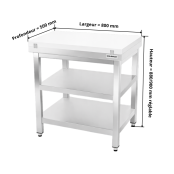 Table de travail en inox 800x500 mm avec plaque de découpe blanche et 2 étagères PREMIUM - GOLDINOX