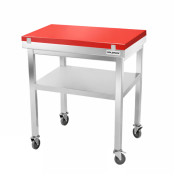 Table de travail en inox 600x500 mm avec plaque de découpe rouge et 2 étagères sur roulettes PREMIUM - GOLDINOX
