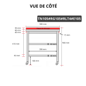 Table de travail en inox 1000x500 mm avec plaque de découpe rouge et 2 étagères sur roulettes PREMIUM - GOLDINOX