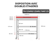 Table de travail en inox 1200x500 mm avec plaque de découpe rouge et 2 étagères sur roulettes PREMIUM - GOLDINOX