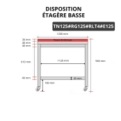 Table de travail en inox 1200x500 mm avec plaque de découpe rouge et 2 étagères sur roulettes PREMIUM - GOLDINOX