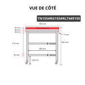 Table de travail en inox 1500x500 mm avec plaque de découpe rouge et 2 étagères sur roulettes PREMIUM - GOLDINOX