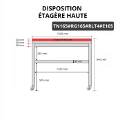 Table de travail en inox 1600x500 mm avec plaque de découpe rouge et 2 étagères sur roulettes PREMIUM - GOLDINOX