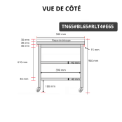 Table de travail en inox 600x500 mm avec plaque de découpe blanche et 2 étagères sur roulettes PREMIUM - GOLDINOX