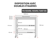 Table de travail en inox 1000x500 mm avec plaque de découpe blanche et 2 étagères sur roulettes PREMIUM - GOLDINOX