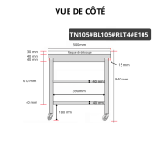 Table de travail en inox 1000x500 mm avec plaque de découpe blanche et 2 étagères sur roulettes PREMIUM - GOLDINOX