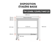 Table de travail en inox 1200x500 mm avec plaque de découpe blanche et 2 étagères sur roulettes PREMIUM - GOLDINOX
