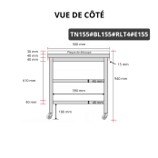 Table de travail en inox 1500x500 mm avec plaque de découpe blanche et 2 étagères sur roulettes PREMIUM - GOLDINOX