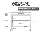 Table de travail en inox 1600x500 mm avec plaque de découpe blanche et 2 étagères sur roulettes PREMIUM - GOLDINOX