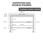 Table de travail en inox 2000x500 mm avec plaque de découpe blanche et 2 étagères sur roulettes PREMIUM - GOLDINOX