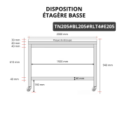 Table de travail en inox 2000x500 mm avec plaque de découpe blanche et 2 étagères sur roulettes PREMIUM - GOLDINOX