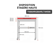 Table de travail en inox 800x600 mm avec plaque de découpe rouge et 2 étagères sur roulettes PREMIUM - GOLDINOX