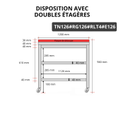 Table de travail en inox 1200x600 mm avec plaque de découpe rouge et 2 étagères sur roulettes PREMIUM - GOLDINOX