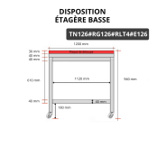 Table de travail en inox 1200x600 mm avec plaque de découpe rouge et 2 étagères sur roulettes PREMIUM - GOLDINOX
