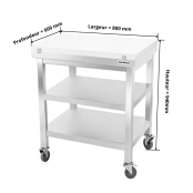 Table de travail en inox 800x600 mm avec plaque de découpe blanche et 2 étagères sur roulettes PREMIUM - GOLDINOX
