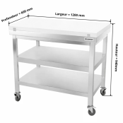 Table de travail en inox 1200x600 mm avec plaque de découpe blanche et 2 étagères sur roulettes PREMIUM - GOLDINOX