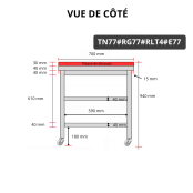 Table de travail en inox 700x700 mm avec plaque de découpe rouge et 2 étagères sur roulettes PREMIUM - GOLDINOX