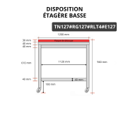 Table de travail en inox 1200x700 mm avec plaque de découpe rouge et 2 étagères sur roulettes PREMIUM - GOLDINOX