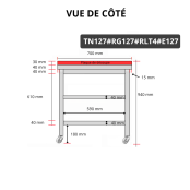 Table de travail en inox 1200x700 mm avec plaque de découpe rouge et 2 étagères sur roulettes PREMIUM - GOLDINOX