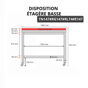 Table de travail en inox 1400x700 mm avec plaque de découpe rouge et 2 étagères sur roulettes PREMIUM - GOLDINOX