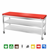 Table de travail en inox 1800x700 mm avec plaque de découpe rouge et 2 étagères sur roulettes PREMIUM - GOLDINOX