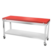 Table de travail en inox 1800x700 mm avec plaque de découpe rouge et 2 étagères sur roulettes PREMIUM - GOLDINOX