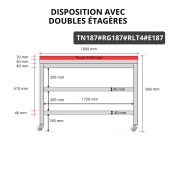 Table de travail en inox 1800x700 mm avec plaque de découpe rouge et 2 étagères sur roulettes PREMIUM - GOLDINOX