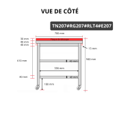 Table de travail en inox 2000x700 mm avec plaque de découpe rouge et 2 étagères sur roulettes PREMIUM - GOLDINOX