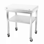 Table de travail en inox 600x700 mm avec plaque de découpe blanche et 2 étagères sur roulettes PREMIUM - GOLDINOX