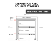 Table de travail en inox 800x700 mm avec plaque de découpe blanche et 2 étagères sur roulettes PREMIUM - GOLDINOX