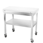 Table de travail en inox 1200x700 mm avec plaque de découpe blanche et 2 étagères sur roulettes PREMIUM - GOLDINOX