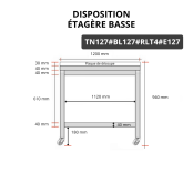 Table de travail en inox 1200x700 mm avec plaque de découpe blanche et 2 étagères sur roulettes PREMIUM - GOLDINOX